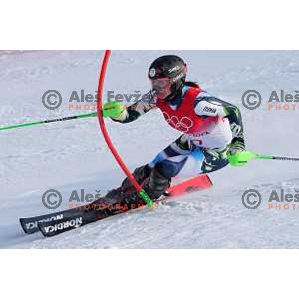 Andreja Slokar (SLO) skiing in the first run of Women\'s Slalom in Yanging National Alpine Centre, Beijing 2022 Winter Olympic Games, China on February 9, 2022