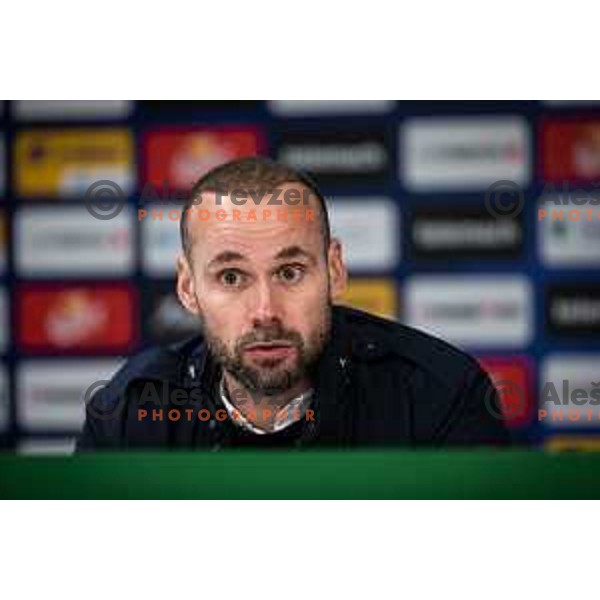 Dino Skender, head coach of Olimpija Ljubljana at the press conference after Prva liga Telemach football match between Olimpija and Mura in Stozice, Ljubljana, Slovenia on February 9, 2022. Photo: Jure Banfi/www.alesfevzer.com