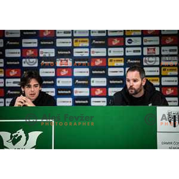 Miha Kompan Breznik and Damir Contala, head coach of Mura at the press conference after Prva liga Telemach football match between Olimpija and Mura in Stozice, Ljubljana, Slovenia on February 9, 2022. Photo: Jure Banfi/www.alesfevzer.com