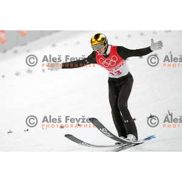 Lovro Kos (SLO) competes in Qualification of Men\'s Large Hill Ski Jumping in Zhnagjiakou at Beijing 2022 Winter Olympic Games, China on February 11, 2022