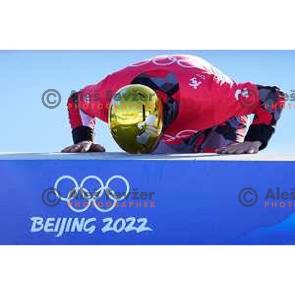 Benjamin Karl (AUT) gold medalist in Snowboard Parallel Giant Slalom in Zhangjiakou Genting Snow Park, Beijing 2022 Winter Olympic Games, China on February 8, 2022