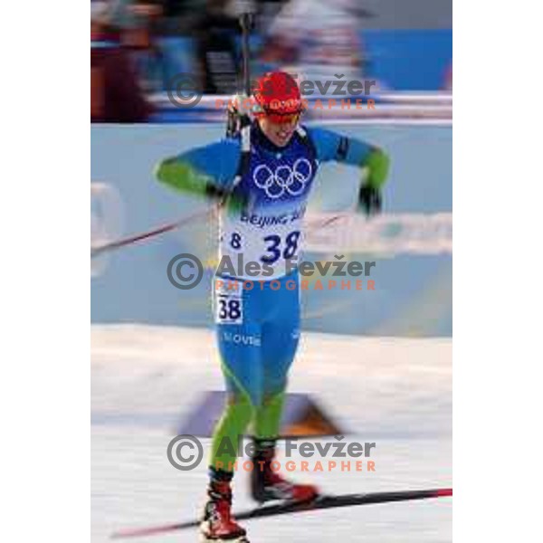 Miha Dovzan (SLO) competes in Men’s Biathlon Sprint 10 km in Zhnagjiakou at Beijing 2022 Winter Olympic Games, China on February 12, 2022