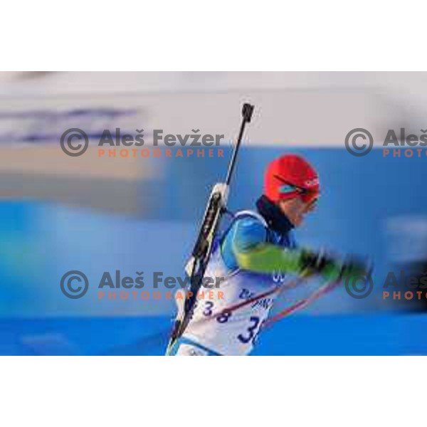 Miha Dovzan (SLO) competes in Men’s Biathlon Sprint 10 km in Zhnagjiakou at Beijing 2022 Winter Olympic Games, China on February 12, 2022