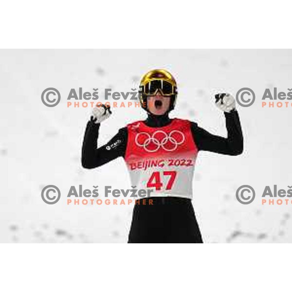 Marius Lindvik (NOR), Olympic Gold medalist in Ski Jumping Normal Hill Competition in Zhangjiakou venue of Beijing 2022 Winter Olympic Games, China on February 12, 2022