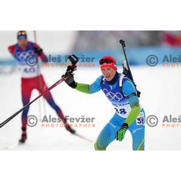 Miha Dovzan (SLO) competes in Men’s Biathlon Sprint 10 km in Zhnagjiakou at Beijing 2022 Winter Olympic Games, China on February 12, 2022