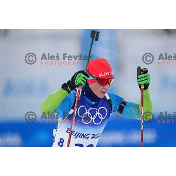 Miha Dovzan (SLO) competes in Men’s Biathlon Sprint 10 km in Zhnagjiakou at Beijing 2022 Winter Olympic Games, China on February 12, 2022