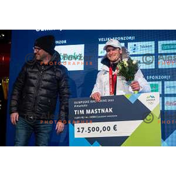 Tim Mastnak at Olympic medalists reception held by Olympic Committee of Slovenia in Kranjska Gora, Slovenia on February 12, 2022