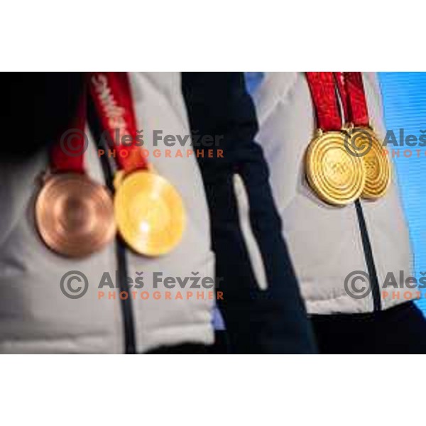 at Olympic medalists reception held by Olympic Committee of Slovenia in Kranjska Gora, Slovenia on February 12, 2022