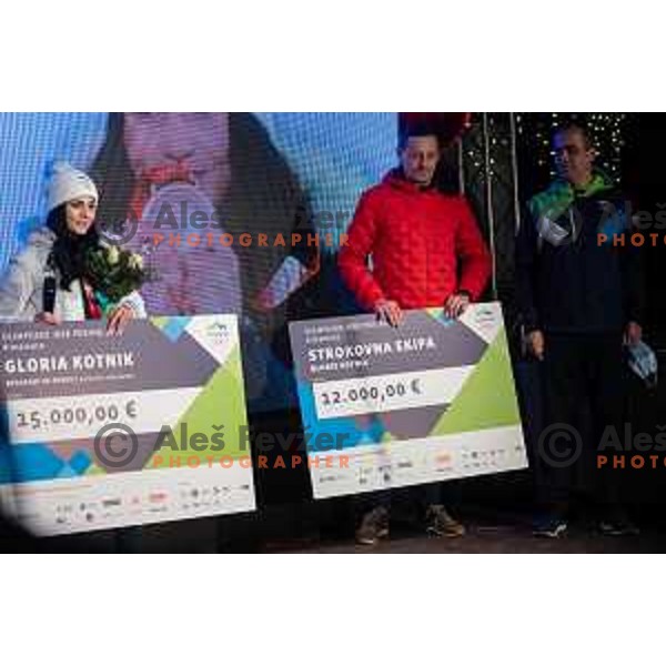 at Olympic medalists reception held by Olympic Committee of Slovenia in Kranjska Gora, Slovenia on February 12, 2022