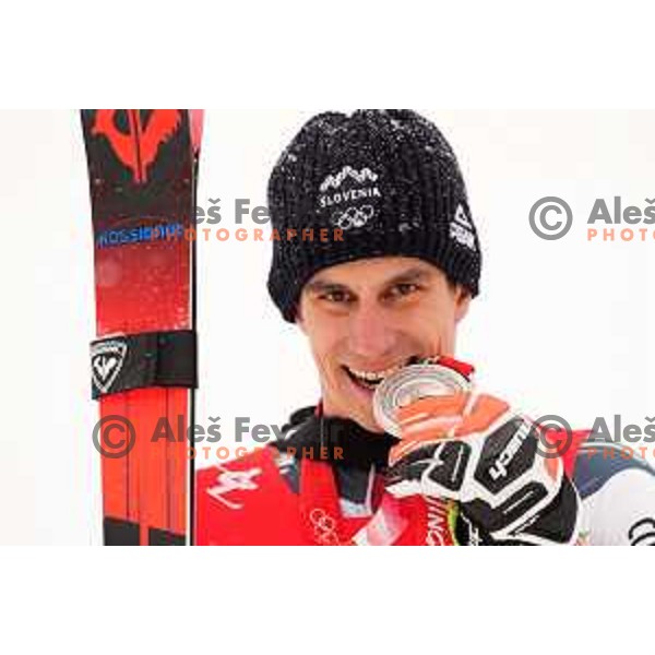 Zan Kranjec(SLO), Olympic silver medalist in Men\'s Giant slalom in Yanging National Alpine Centre, Beijing 2022 Winter Olympic Games, China on February 13, 2022
