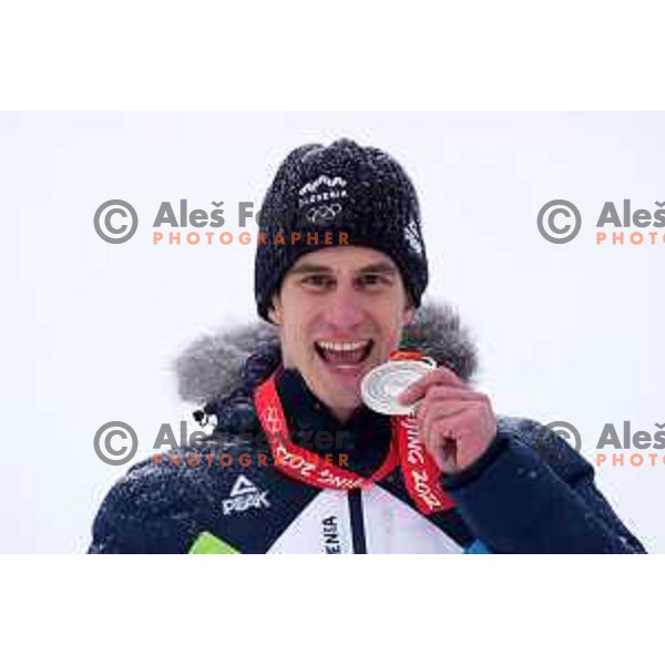 Zan Kranjec(SLO), Olympic silver medalist in Men\'s Giant slalom in Yanging National Alpine Centre, Beijing 2022 Winter Olympic Games, China on February 13, 2022