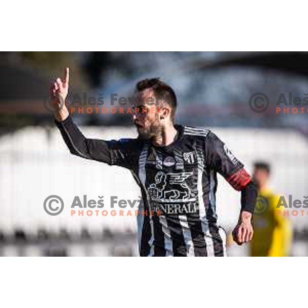 Ziga Kous celebrating during Prva liga Telemach football match between NS Mura and Bravo in Fazanerija, Murska Sobota, Slovenia on February 13, 2022. Photo: Jure Banfi/www.alesfevzer.com