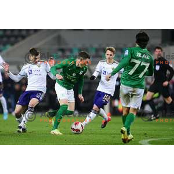 In action during Prva Liga Telemach football match between Olimpija and Maribor in SRC Stozice, Ljubljana, Slovenia on February 13, 2022