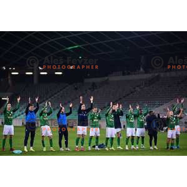 In action during Prva Liga Telemach football match between Olimpija and Maribor in SRC Stozice, Ljubljana, Slovenia on February 13, 2022