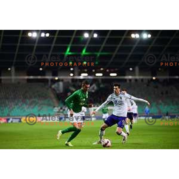In action during Prva Liga Telemach football match between Olimpija and Maribor in SRC Stozice, Ljubljana, Slovenia on February 13, 2022
