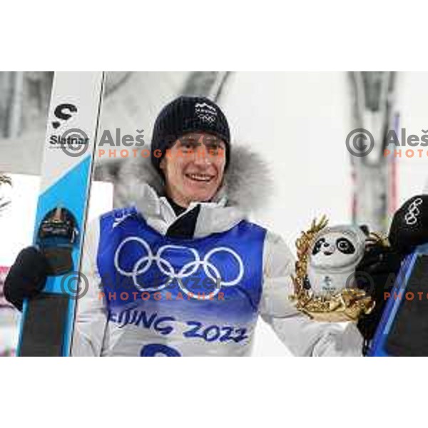 Peter Prevc (SLO) celebrates silver medal at Ski Jumping Men’s Team Competition in Zhangjiakou venue of Beijing 2022 Winter Olympic Games, China on February 14, 2022