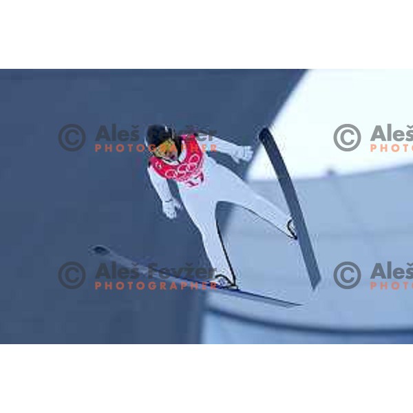 Vid Vrhovnik of Slovenia competes in Nordic Combined Ski Jumping Large Hill Competition in Zhangjiakou venue of Beijing 2022 Winter Olympic Games, China on February 15, 2022