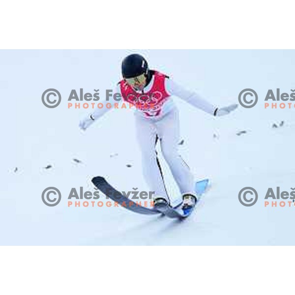 Vid Vrhovnik of Slovenia competes in Nordic Combined Ski Jumping Large Hill Competition in Zhangjiakou venue of Beijing 2022 Winter Olympic Games, China on February 15, 2022