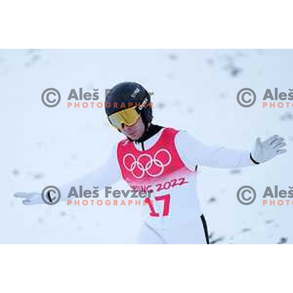 Vid Vrhovnik of Slovenia competes in Nordic Combined Ski Jumping Large Hill Competition in Zhangjiakou venue of Beijing 2022 Winter Olympic Games, China on February 15, 2022