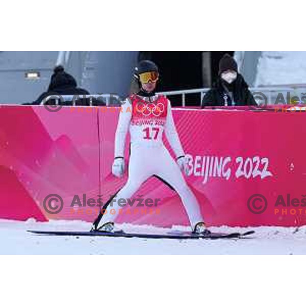 Vid Vrhovnik of Slovenia competes in Nordic Combined Ski Jumping Large Hill Competition in Zhangjiakou venue of Beijing 2022 Winter Olympic Games, China on February 15, 2022