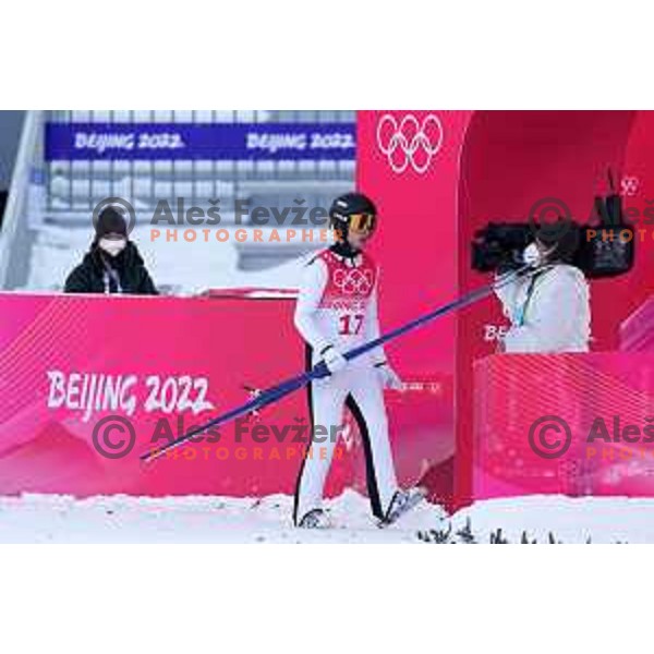 Vid Vrhovnik of Slovenia competes in Nordic Combined Ski Jumping Large Hill Competition in Zhangjiakou venue of Beijing 2022 Winter Olympic Games, China on February 15, 2022