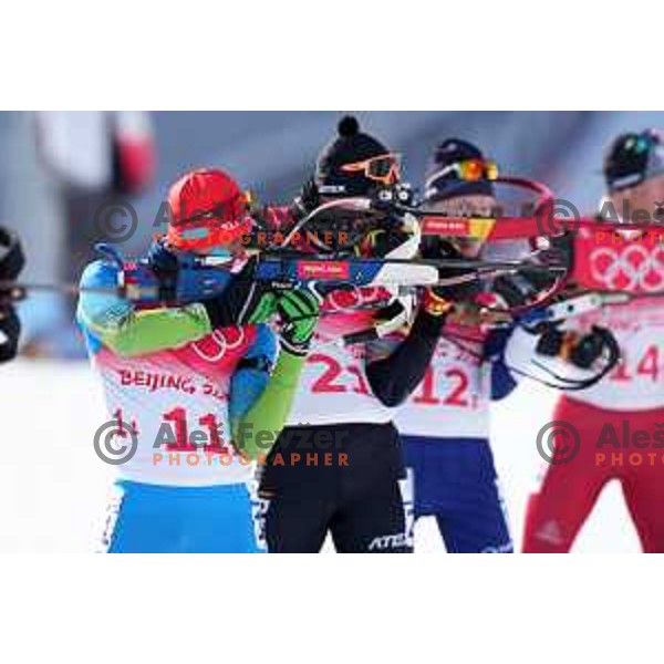 Miha Dovzan of Slovenia competes in Men’s Biathlon Team relay 4x7.5 km in Zhangjiakou venue of Beijing 2022 Winter Olympic Games, China on February 15, 2022 