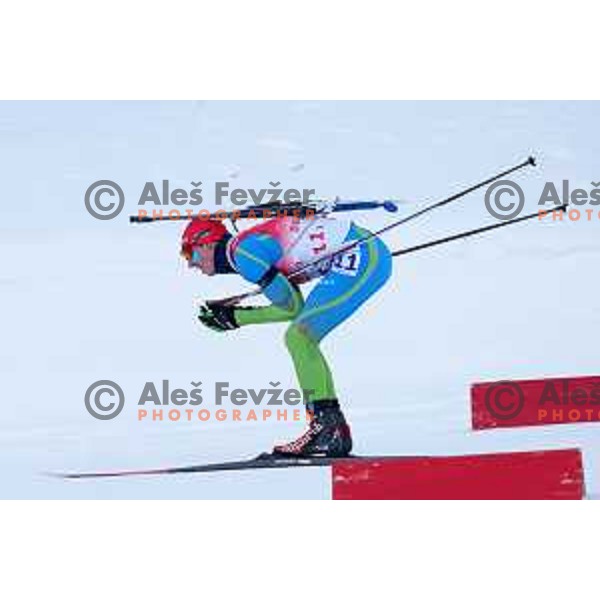 Miha Dovzan of Slovenia competes in Men’s Biathlon Team relay 4x7.5 km in Zhangjiakou venue of Beijing 2022 Winter Olympic Games, China on February 15, 2022 