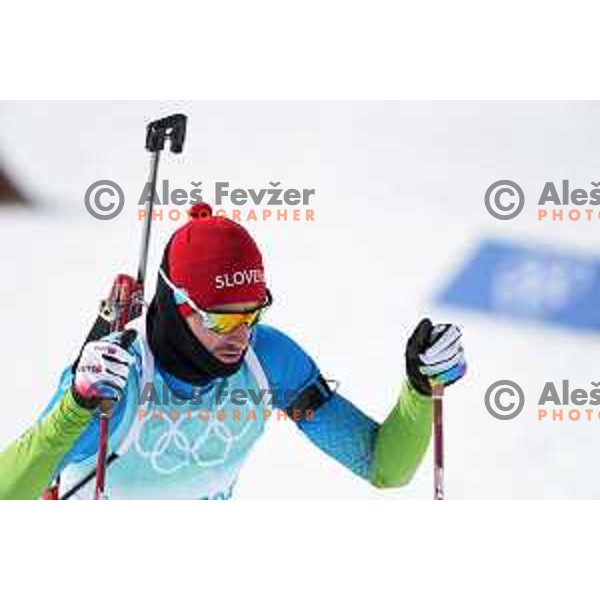 Jakov Fak of Slovenia competes in Men’s Biathlon Team relay 4x7.5 km in Zhangjiakou venue of Beijing 2022 Winter Olympic Games, China on February 15, 2022 