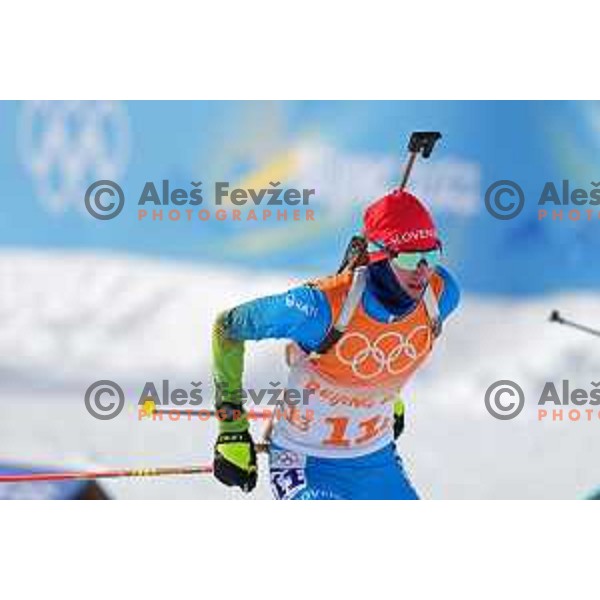 Lovro Planko of Slovenia competes in Men’s Biathlon Team relay 4x7.5 km in Zhangjiakou venue of Beijing 2022 Winter Olympic Games, China on February 15, 2022 