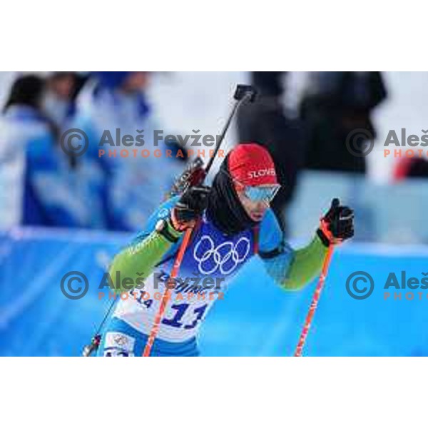 Rok Trsan of Slovenia competes in Men’s Biathlon Team relay 4x7.5 km in Zhangjiakou venue of Beijing 2022 Winter Olympic Games, China on February 15, 2022 