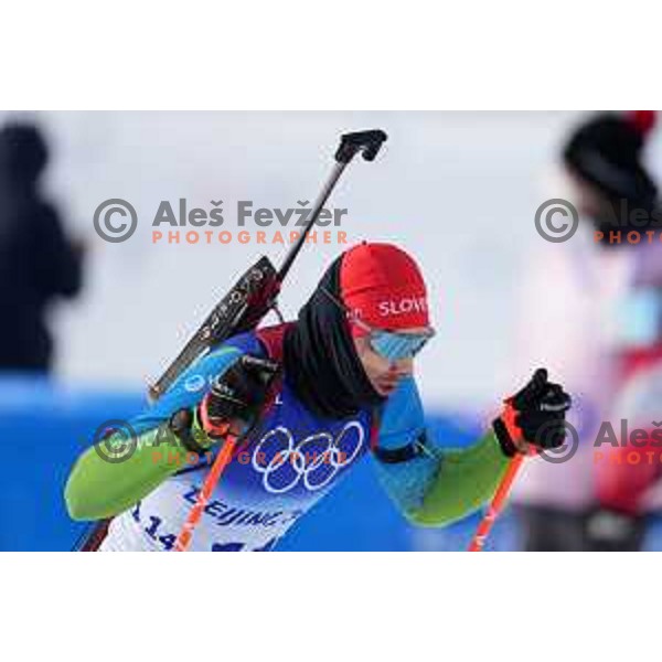 Rok Trsan of Slovenia competes in Men’s Biathlon Team relay 4x7.5 km in Zhangjiakou venue of Beijing 2022 Winter Olympic Games, China on February 15, 2022 