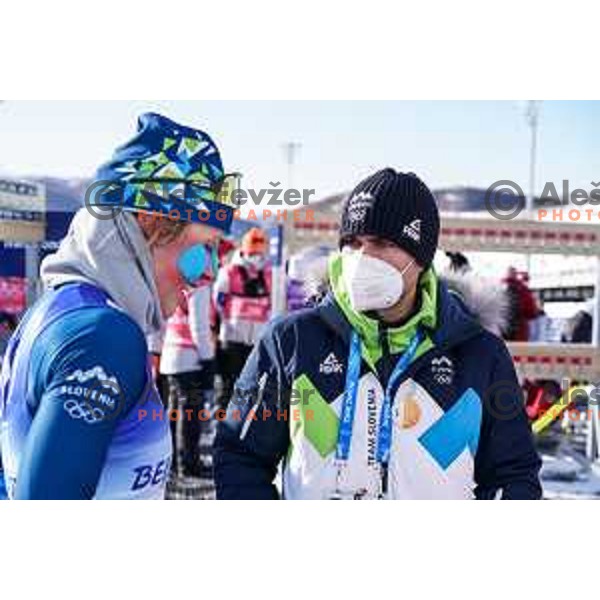 Anamarija Lampic (SLO) and Jernej Damjan after Women\'s Cross Country Team Sprint Classic in Zhangjiakou venue of Beijing 2022 Winter Olympic Games, China on February 16, 2022
