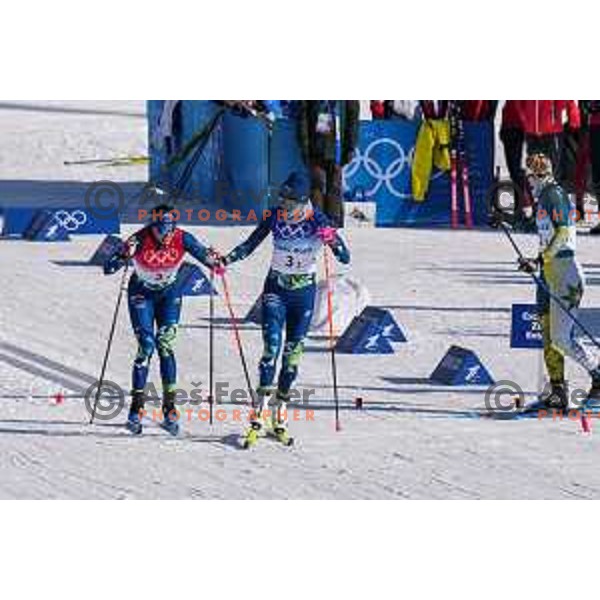 Eva Urevc and Anamarija Lampic (SLO) compete in Women\'s Cross Country Team Sprint Classic in Zhangjiakou venue of Beijing 2022 Winter Olympic Games, China on February 16, 2022