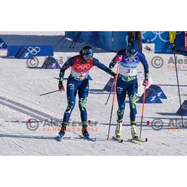Eva Urevc and Anamarija Lampic (SLO) compete in Women\'s Cross Country Team Sprint Classic in Zhangjiakou venue of Beijing 2022 Winter Olympic Games, China on February 16, 2022