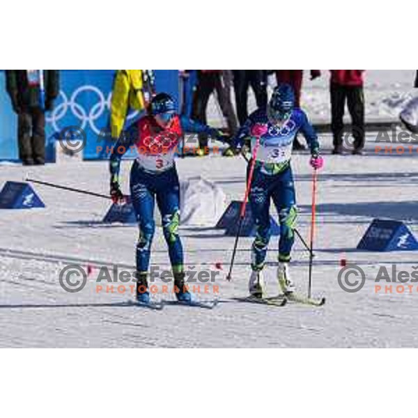 Eva Urevc and Anamarija Lampic (SLO) compete in Women\'s Cross Country Team Sprint Classic in Zhangjiakou venue of Beijing 2022 Winter Olympic Games, China on February 16, 2022