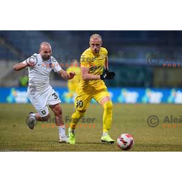 Marin Pilj and Zeni Husmani during Prva Liga Telemach 2021-2022 football match between Domzale and Olimpija in Domzale, Slovenia on February 17, 2022 