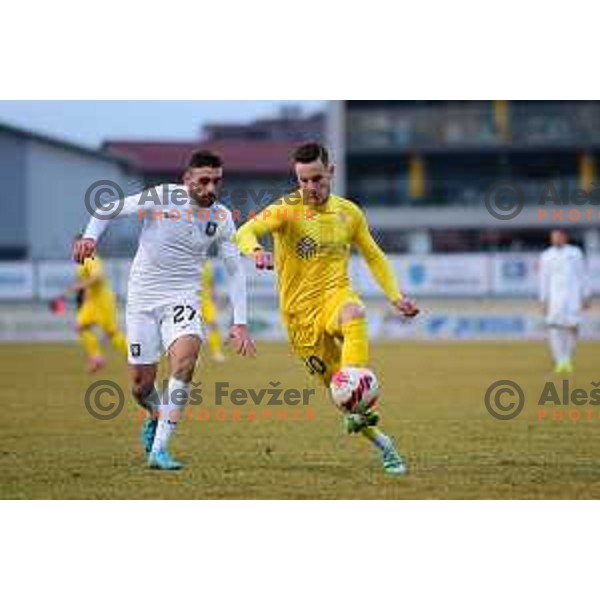 Aljosa Matko and Enes Alic during Prva Liga Telemach 2021-2022 football match between Domzale and Olimpija in Domzale, Slovenia on February 17, 2022 