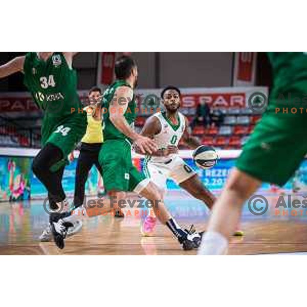 Jacob Pullen in action during semi-final of Spar Cup basketball match between Cedevita Olimpija and Krka in Kodeljevo Hall, Ljubljana, Slovenia on February 17, 2022