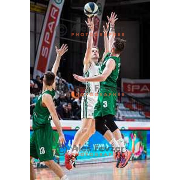 Jaka Blazic in action during semi-final of Spar Cup basketball match between Cedevita Olimpija and Krka in Kodeljevo Hall, Ljubljana, Slovenia on February 17, 2022