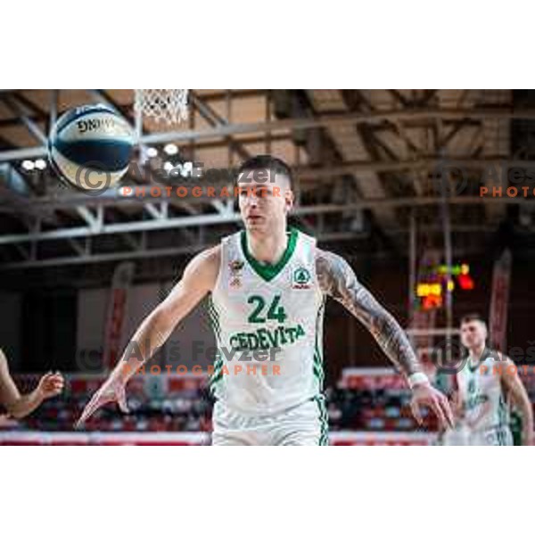 in action during semi-final of Spar Cup basketball match between Cedevita Olimpija and Krka in Kodeljevo Hall, Ljubljana, Slovenia on February 17, 2022