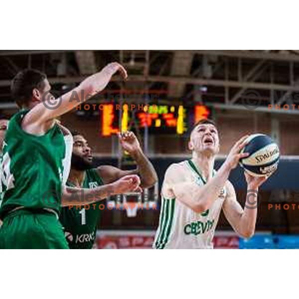 Edo Muric in action during semi-final of Spar Cup basketball match between Cedevita Olimpija and Krka in Kodeljevo Hall, Ljubljana, Slovenia on February 17, 2022