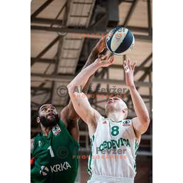 Edo Muric in action during semi-final of Spar Cup basketball match between Cedevita Olimpija and Krka in Kodeljevo Hall, Ljubljana, Slovenia on February 17, 2022
