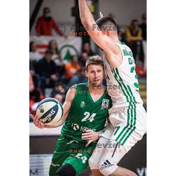 Luka Lapornik in action during semi-final of Spar Cup basketball match between Cedevita Olimpija and Krka in Kodeljevo Hall, Ljubljana, Slovenia on February 17, 2022