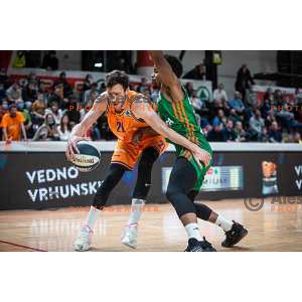 Blaz Mahkovic in action during Spar Cup finals basketball match between Cedevita Olimpija and Helios Suns in Kodeljevo, Ljubljana, Slovenia on February 18, 2022. Photo: Jure Banfi/www.alesfevzer.com