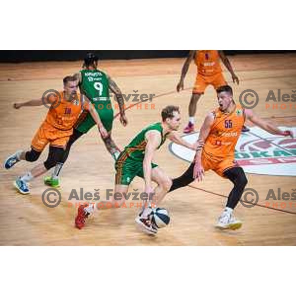 Jaka Blazic in action during Spar Cup finals basketball match between Cedevita Olimpija and Helios Suns in Kodeljevo, Ljubljana, Slovenia on February 18, 2022. Photo: Jure Banfi/www.alesfevzer.com