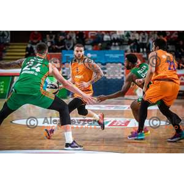 Miroslav Pasajlic in action during Spar Cup finals basketball match between Cedevita Olimpija and Helios Suns in Kodeljevo, Ljubljana, Slovenia on February 18, 2022. Photo: Jure Banfi/www.alesfevzer.com
