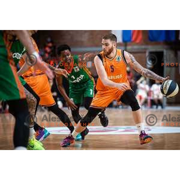 Miroslav Pasajlic in action during Spar Cup finals basketball match between Cedevita Olimpija and Helios Suns in Kodeljevo, Ljubljana, Slovenia on February 18, 2022. Photo: Jure Banfi/www.alesfevzer.com