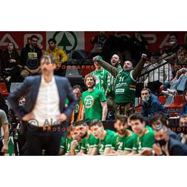 Cedevita Olimpija supporters during Spar Cup finals basketball match between Cedevita Olimpija and Helios Suns in Kodeljevo, Ljubljana, Slovenia on February 18, 2022. Photo: Jure Banfi/www.alesfevzer.com