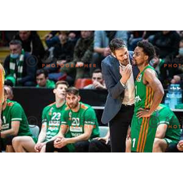 Jurica Golemac and Kevin Duane Ferrell during Spar Cup finals basketball match between Cedevita Olimpija and Helios Suns in Kodeljevo, Ljubljana, Slovenia on February 18, 2022. Photo: Jure Banfi/www.alesfevzer.com