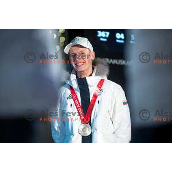 Lovro Kos at Beijing 2022 Olympic medalists reception held by Olympic Committee of Slovenia in Kranjska Gora, Slovenia on February 18, 2022